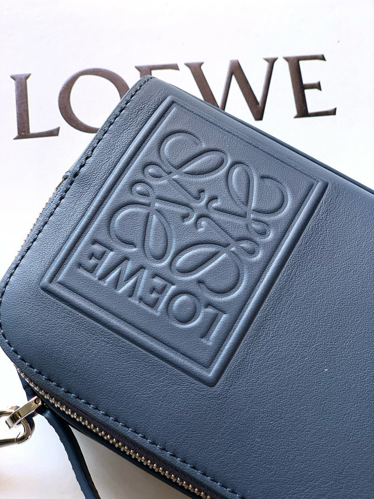 Loewe Mini Crossbody Camera Bag in Satin Calfskin "Blue"