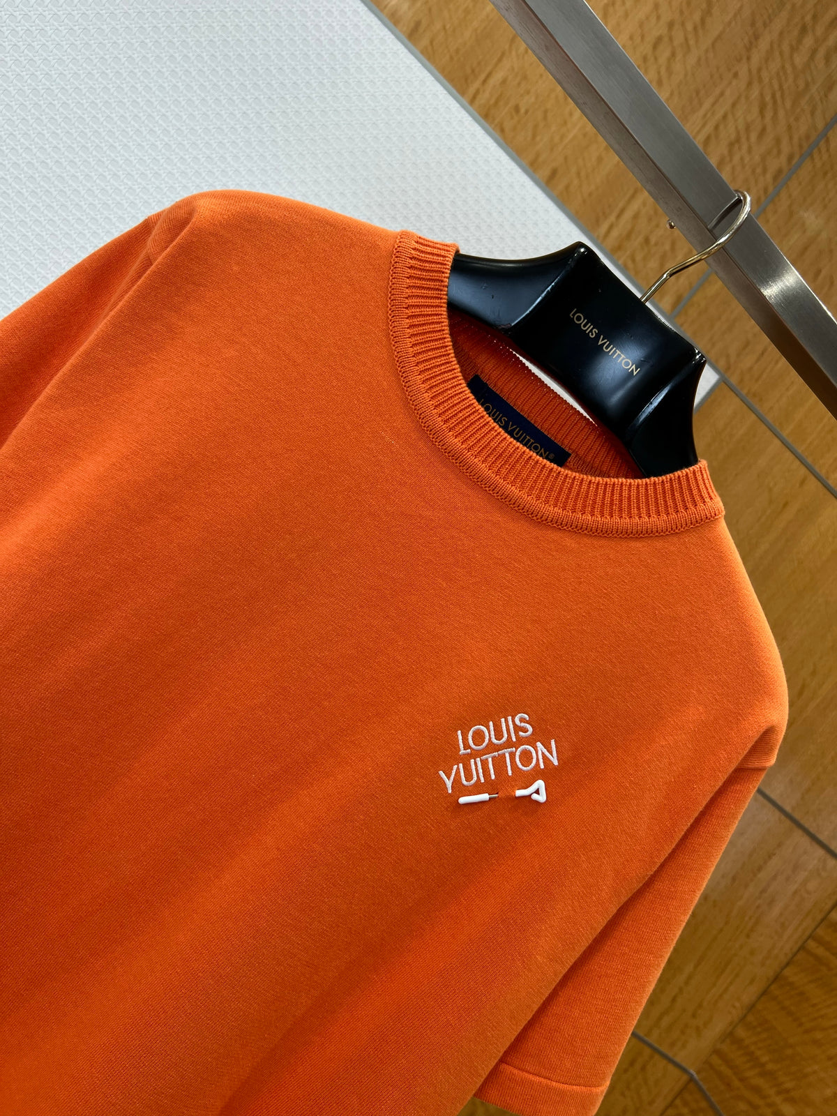 Louis Vuitton Pin-Embroidered Logo Short-Sleeve Knit T-shirt "Orange"