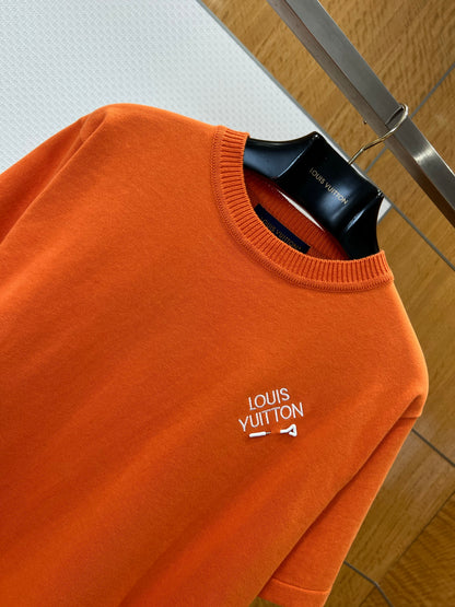 Louis Vuitton Pin-Embroidered Logo Short-Sleeve Knit T-shirt "Orange"