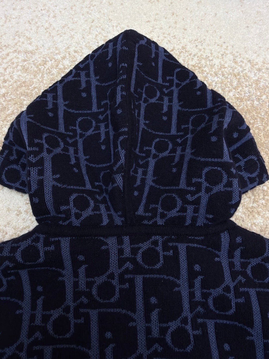 Dior Hooded Zip-up Cardigan "Navy Blue Dior Oblique Wool Blend Jacquard"