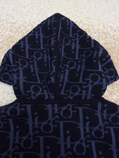 Dior Hooded Zip-up Cardigan "Navy Blue Dior Oblique Wool Blend Jacquard"