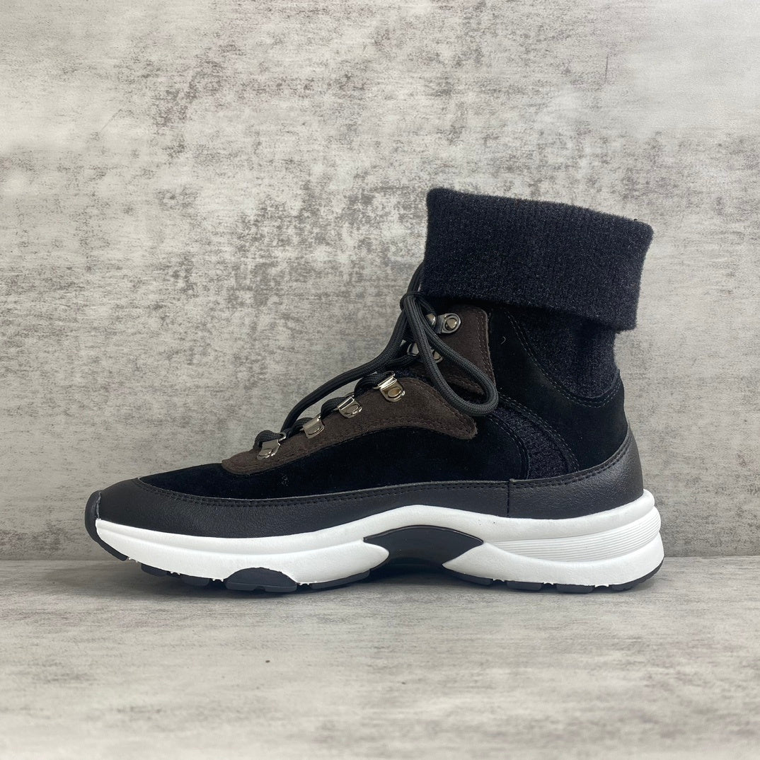 Chanel Interlocking CC Sock Sneakers "Black-Brown-White"