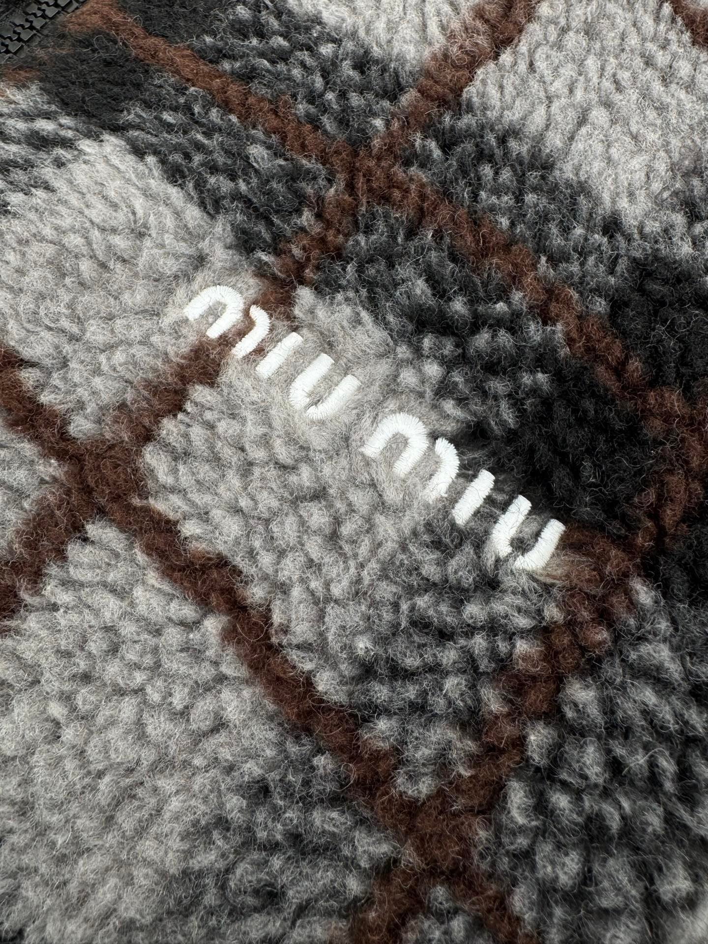 Miu Miu Checked Teddy Jacket "Grey"