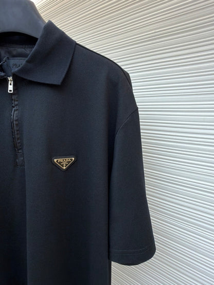 Prada Piqué Polo T-Shirt with Re-Nylon Details "Black"