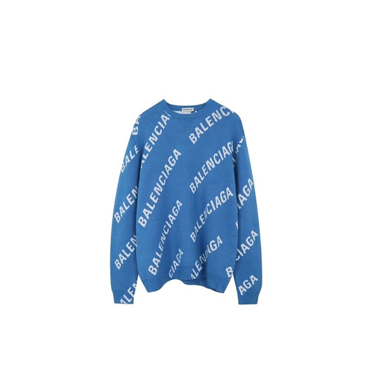 Balenciaga All-Over Logo Sweater "Blue-White"