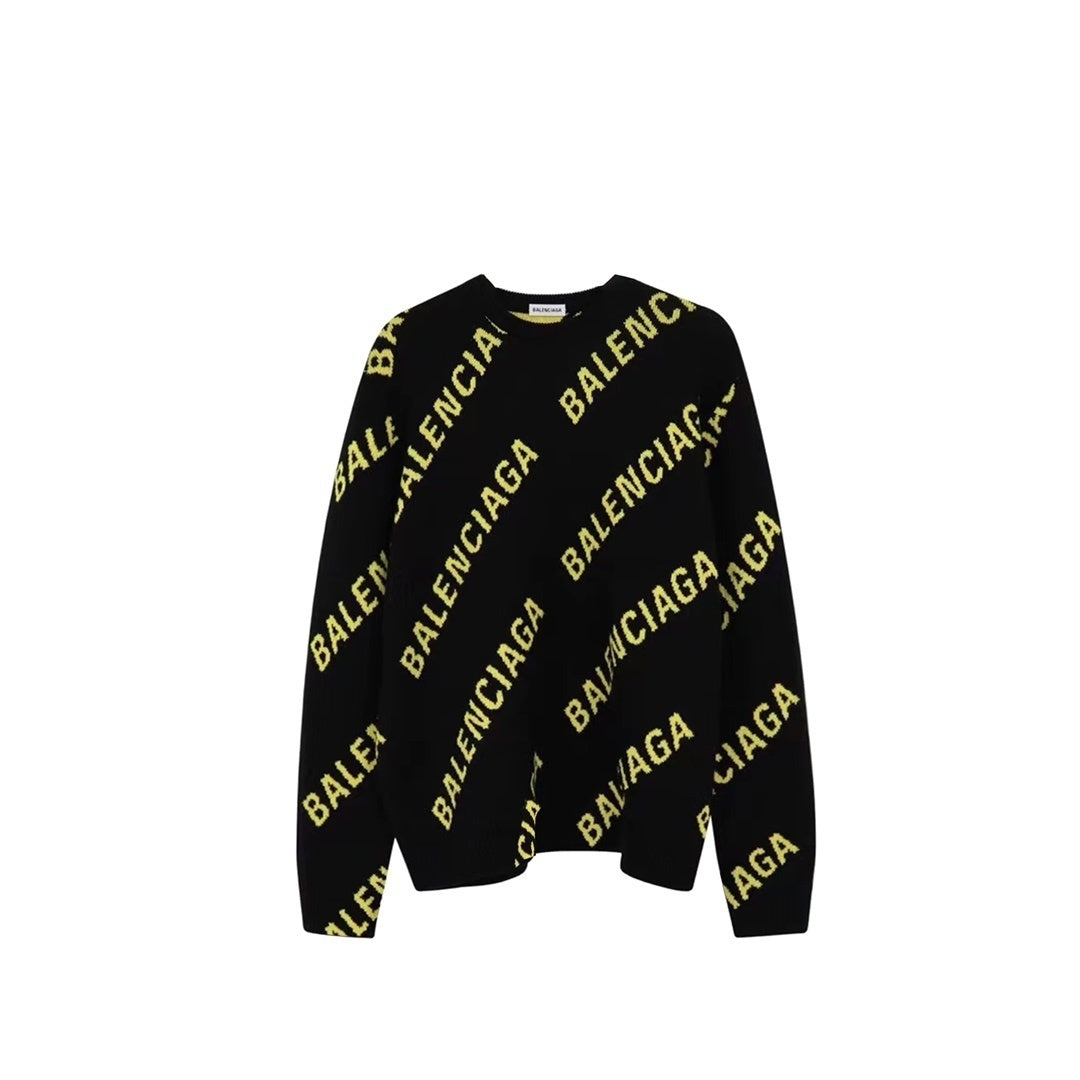 Balenciaga All-Over Logo Sweater "Black-Yellow"