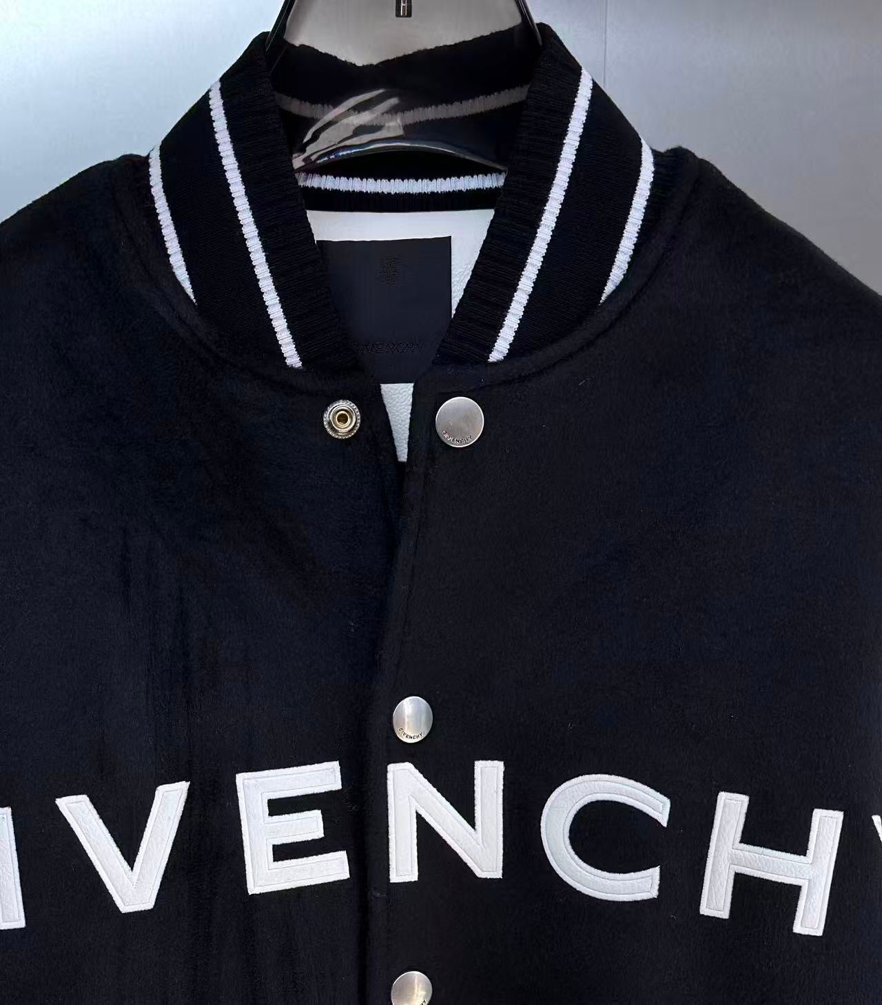 Givenchy Wool Blend and Leather Bomber Jacket "Black-White"