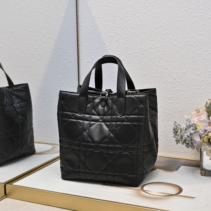Dior Small Dior Toujours Vertical Tote Bag "Black Macrocannage Calfskin"