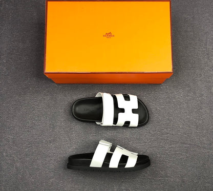 Hermes Chypre Sandals "White-Black"