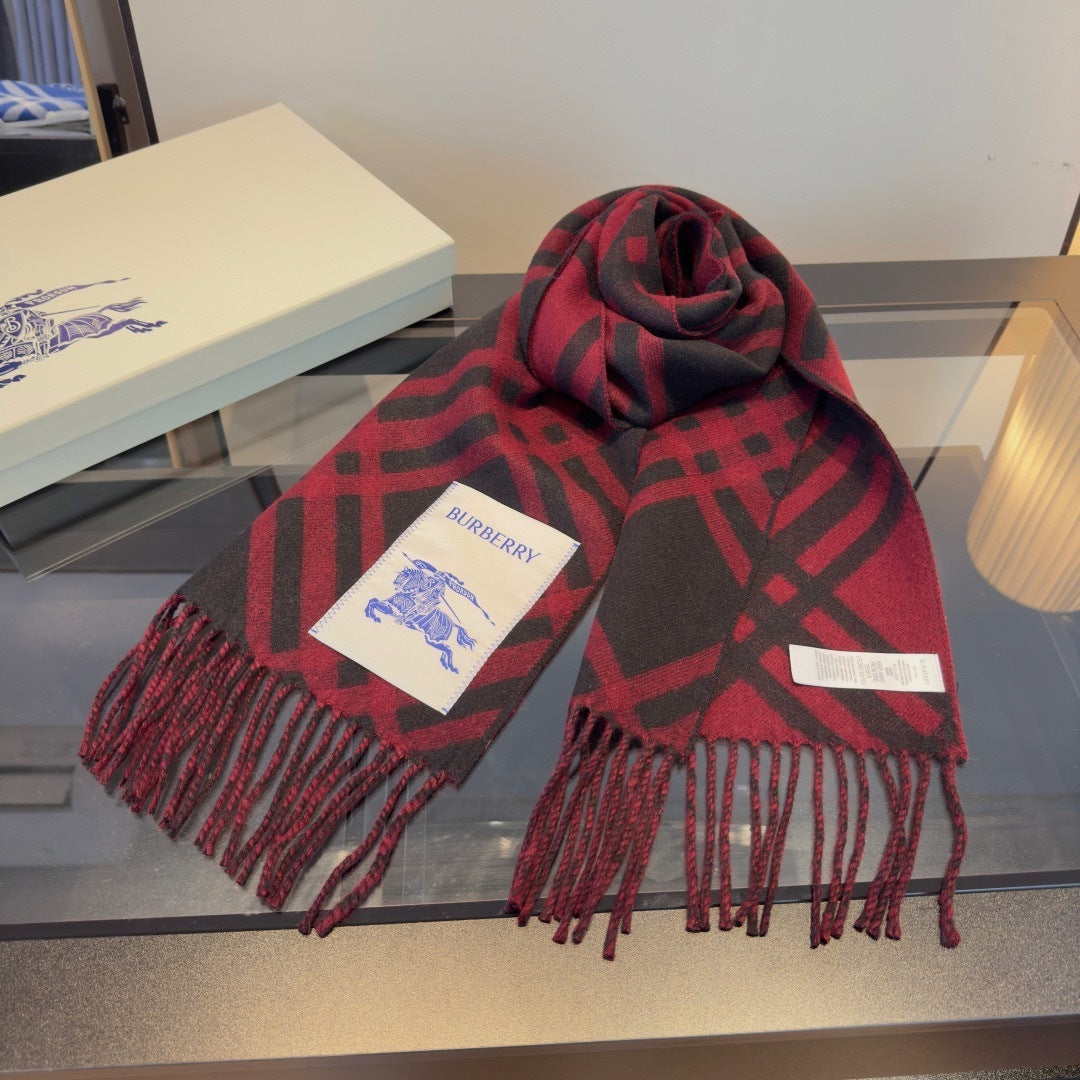 Burberry Check Cashmere Scarf "Red-Black"