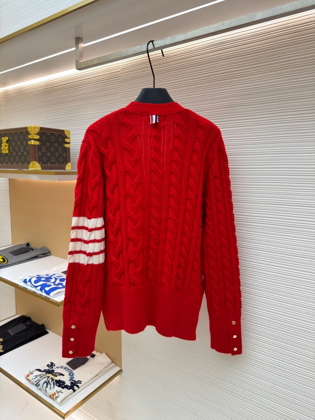 Thom Browne Cable-knit Wool Cardigan "Red"