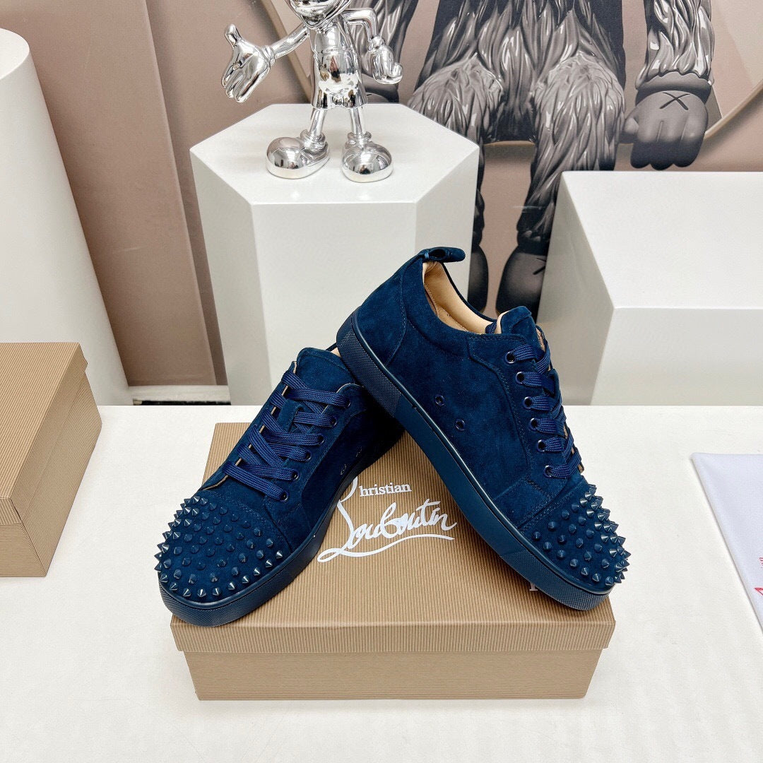 Christian Louboutin Louis Junior Spikes Orlato Veau Velours "Navy Blue"