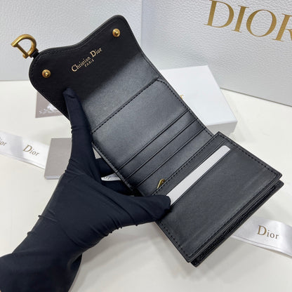 Dior Saddle Lotus Wallet Black Goatskin