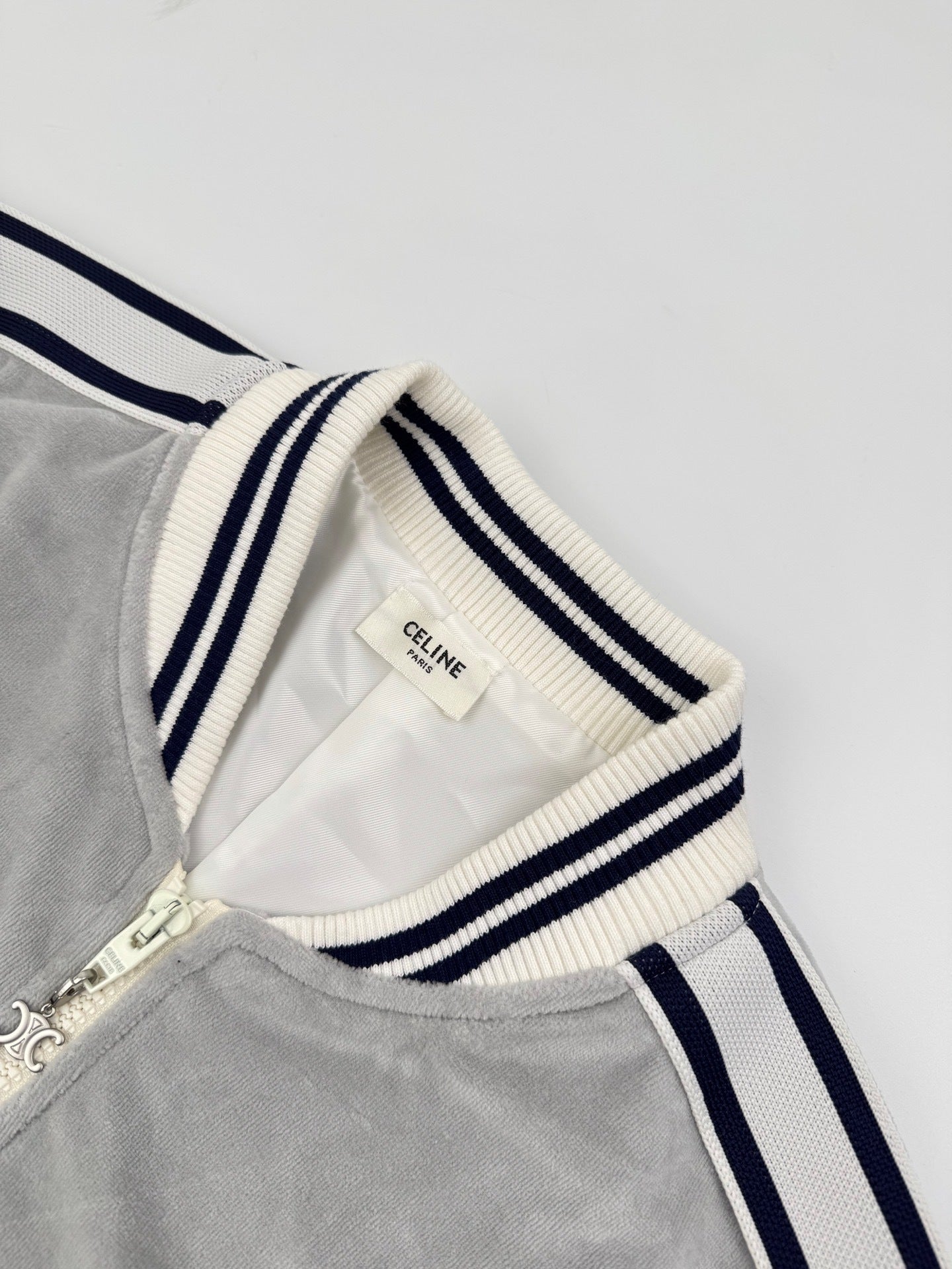 Celine Velvet Tracksuit Zip-up Hoodie "Grey"