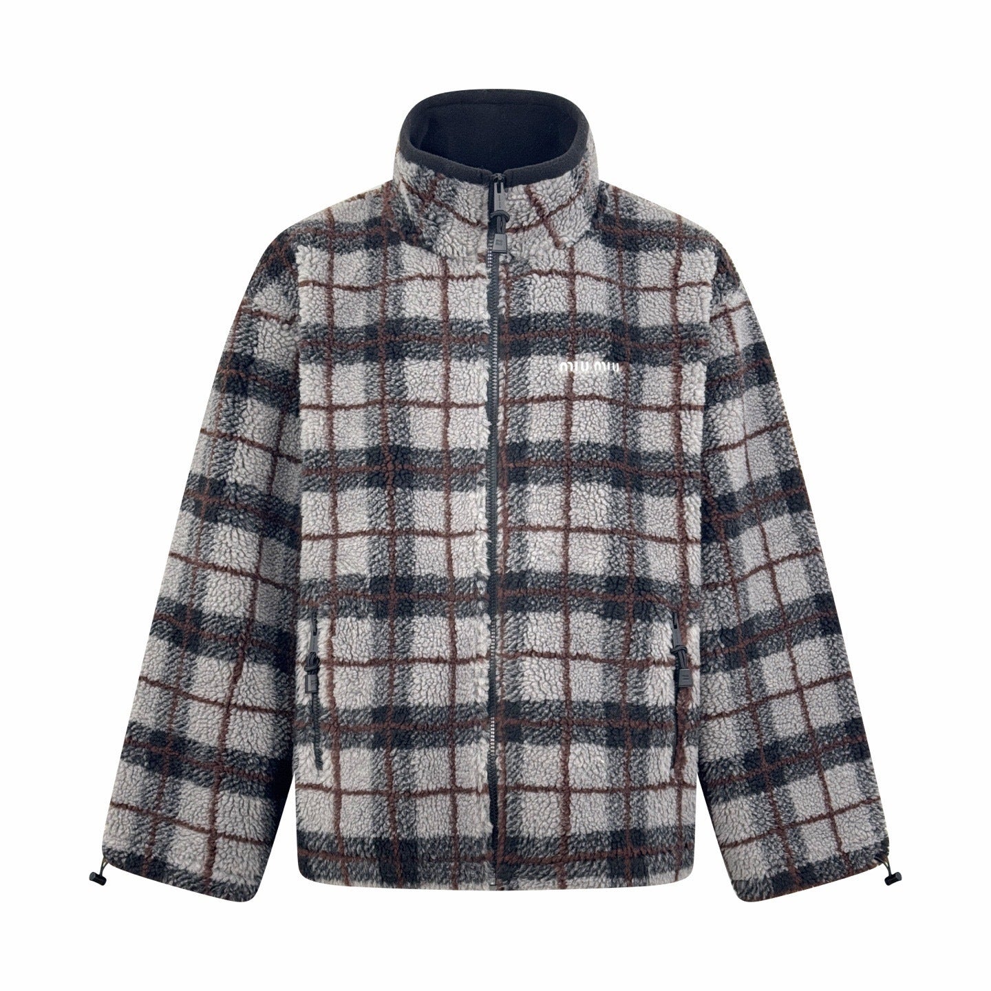 Miu Miu Checked Teddy Jacket "Grey"