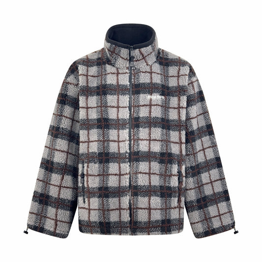 Miu Miu Checked Teddy Jacket "Grey"