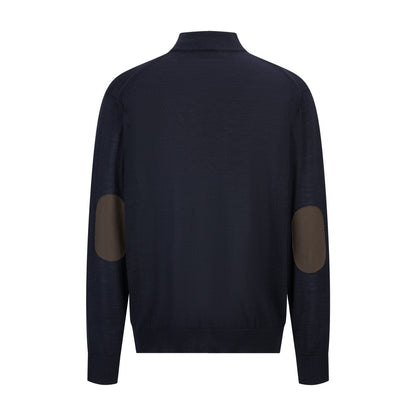Miu Miu Cashmere and Leather Zip-up Sweater "Navy"