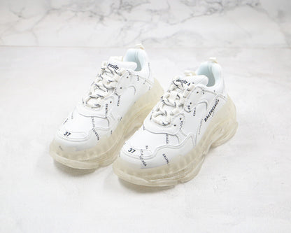 Balenciaga Triple S "White-All Over Logo-Clear Sole"