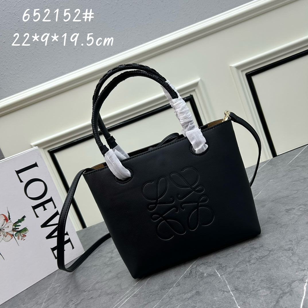 Loewe Anagram Embossed Small Leather Tote Bag "Black"