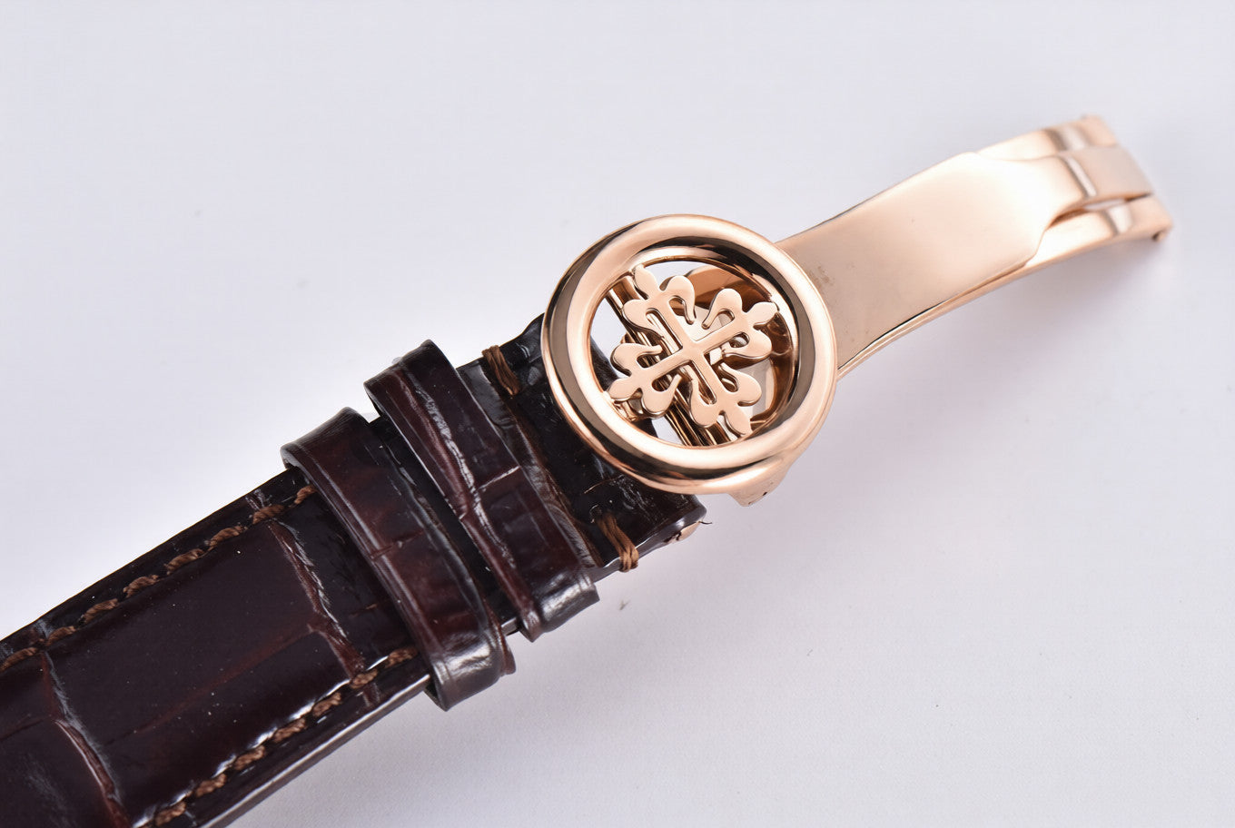 Patek Philippe Calatrava 38mm Rose Gold Brown Leather White Dial