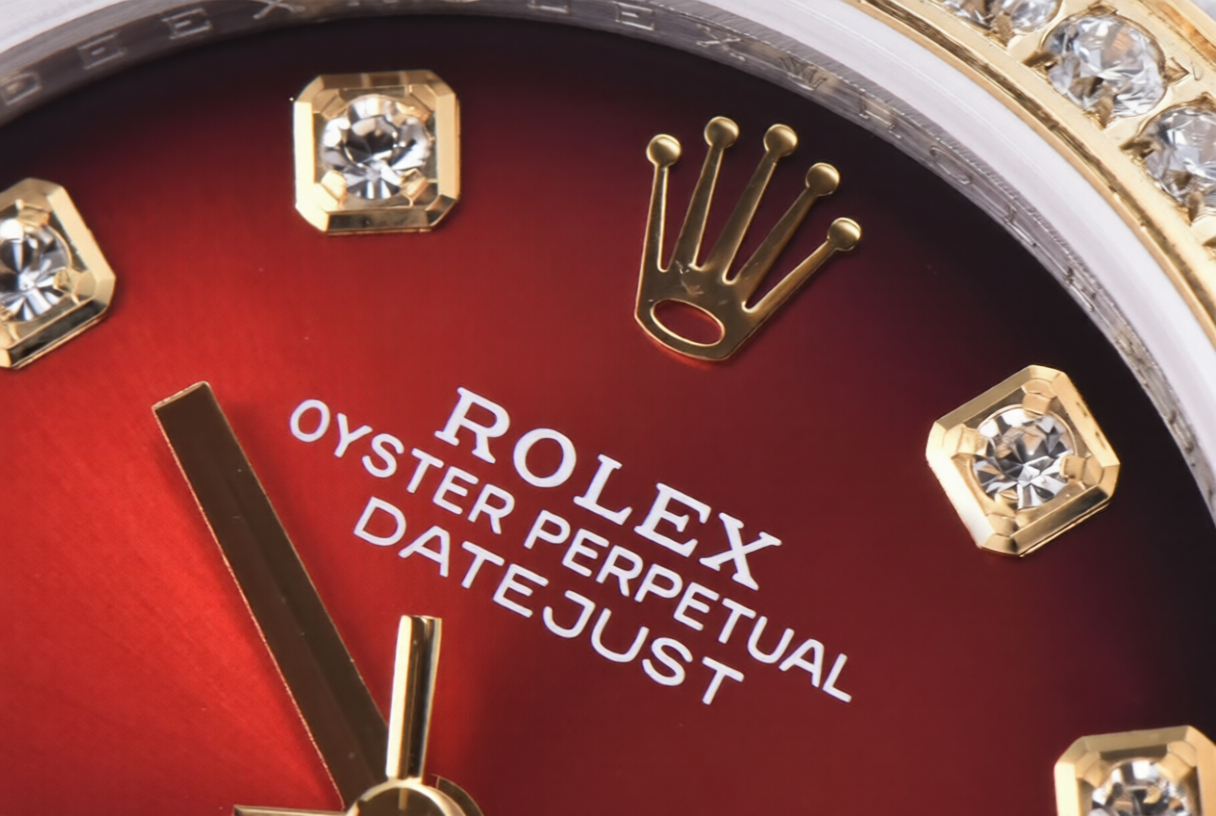 Rolex Date Just 31mm SS/YG Jubilee Bracelet Diamond Bezel Red Dial
