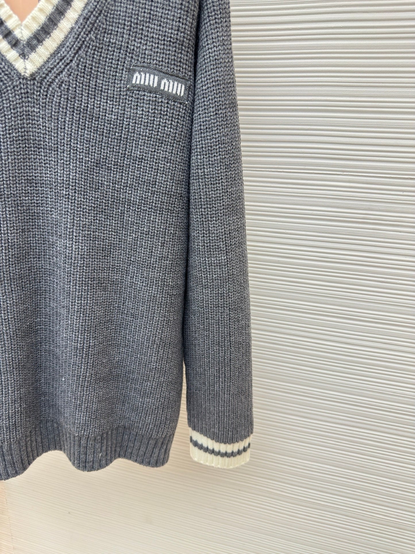 Miu Miu Wool and Cashmere V-neck Sweater "Grey"