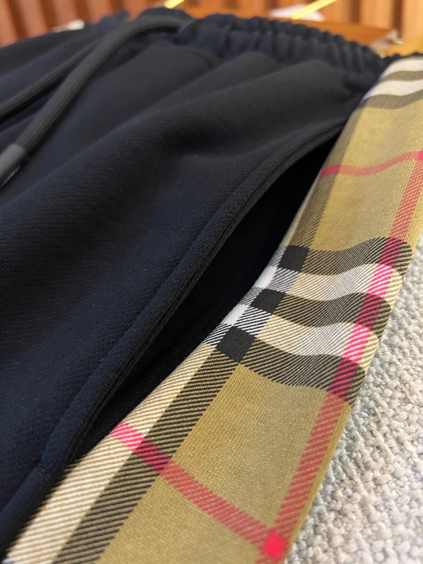 Burberry Cotton Vintage Check Trim Jogging Pants "Black"