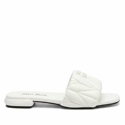 Miu Miu Logo Matelassé Leather Slides "White"