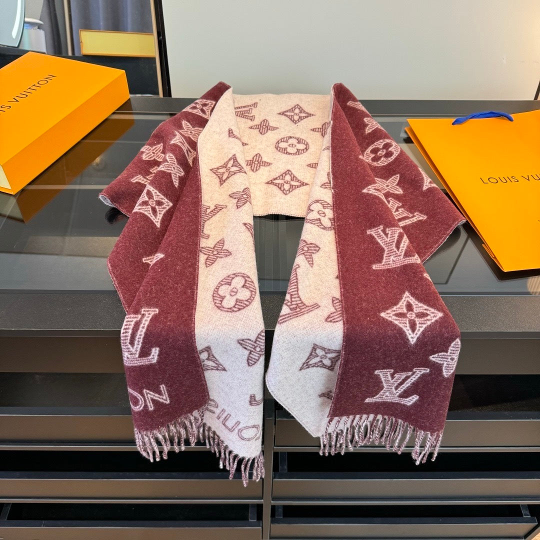 Louis Vuitton Monogram Shadow Scarf "Burgundy"