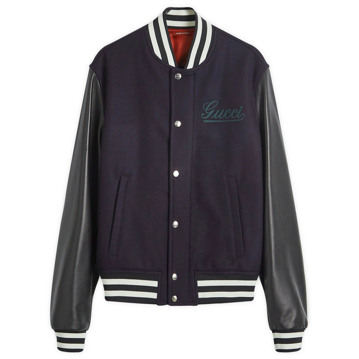 Gucci Wool & Leather Varsity Jacket "Navy Blue"