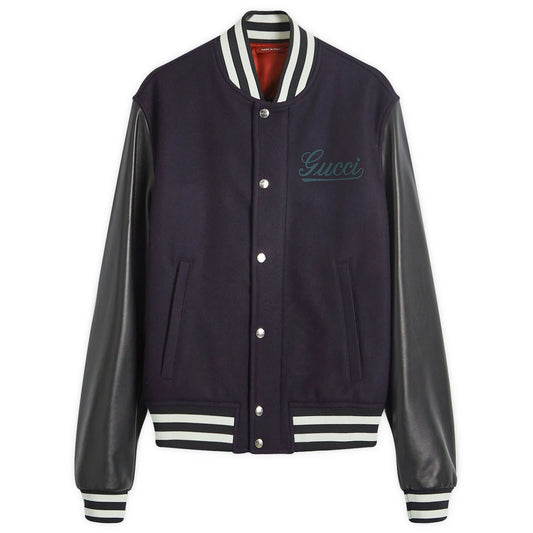Gucci Wool & Leather Varsity Jacket "Navy Blue"