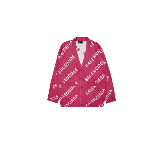 Balenciaga All-Over Logo Cardigan "Pink-White"