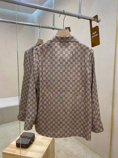 Gucci GG Printed Silk Shirt "Beige"