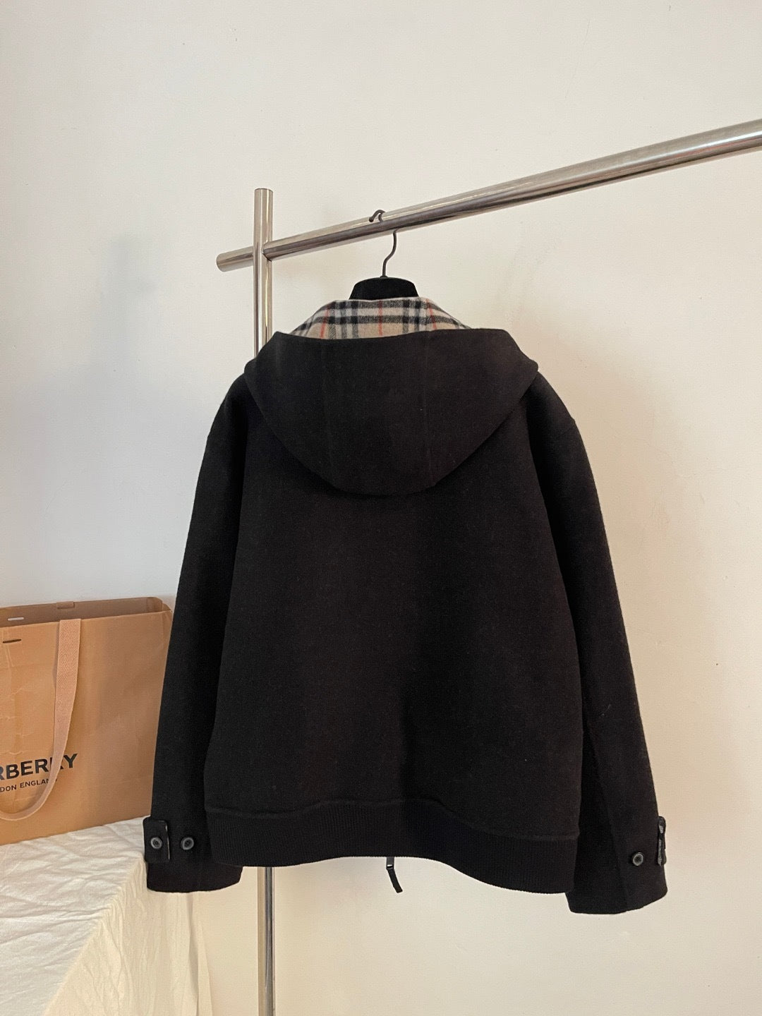 Burberry Reversible Wool Hooded Jacket "Black" and "Beige"