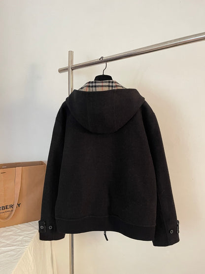 Burberry Reversible Wool Hooded Jacket "Black" and "Beige"