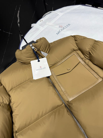 Moncler Chinon Square-Quilted Short Down Jacket "Camel Beige"