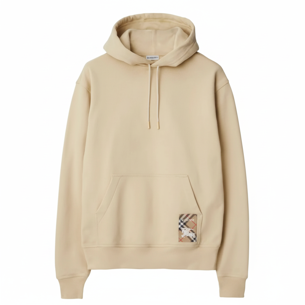 Burberry Check Label Cotton Hoodie "Beige"