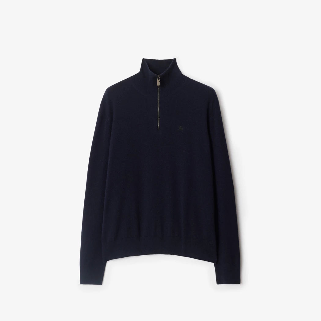 Burberry Cashmere Blend Half-Zip Sweater "Navy Blue"
