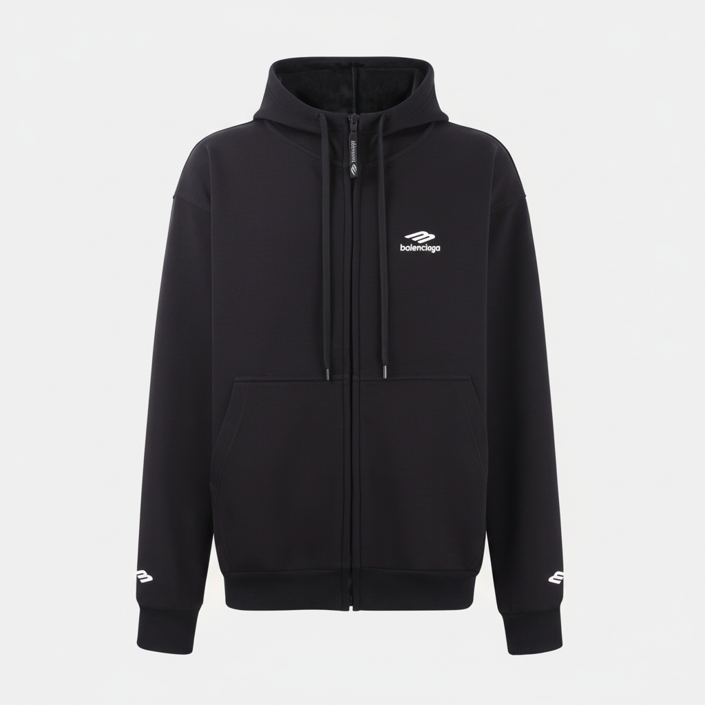 Balenciaga 3B Sports Icon Zip-up Hoodie "Black"