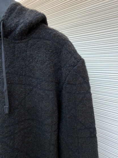 Dior Cannage Hooded Sweatshirt "Black Cotton and Wool Blend Knit"