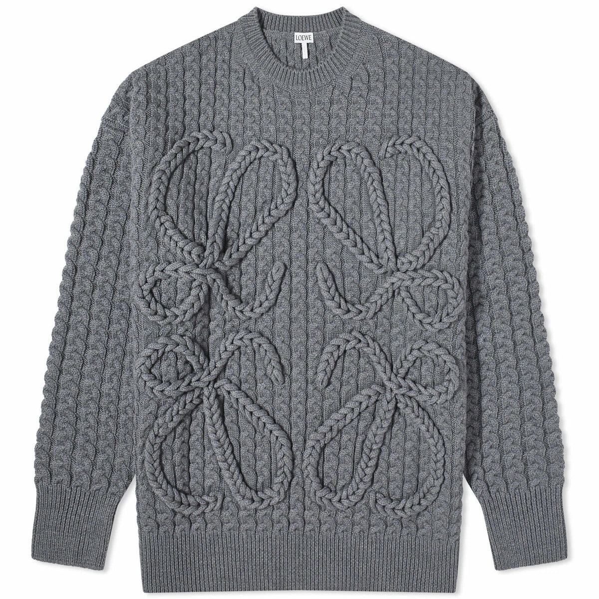 Loewe Cable Knitted Anagram Sweater "Grey"