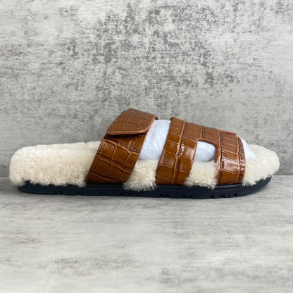 Hermes Chypre Sandals "Brown Crocodile Pattern"