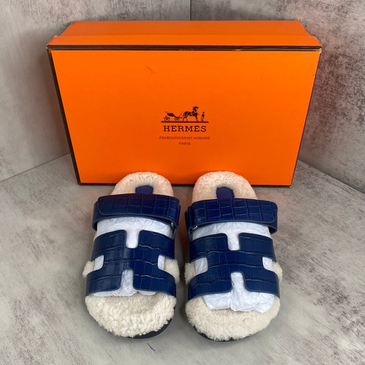 Hermes Chypre Sandals "Blue Crocodile Pattern"