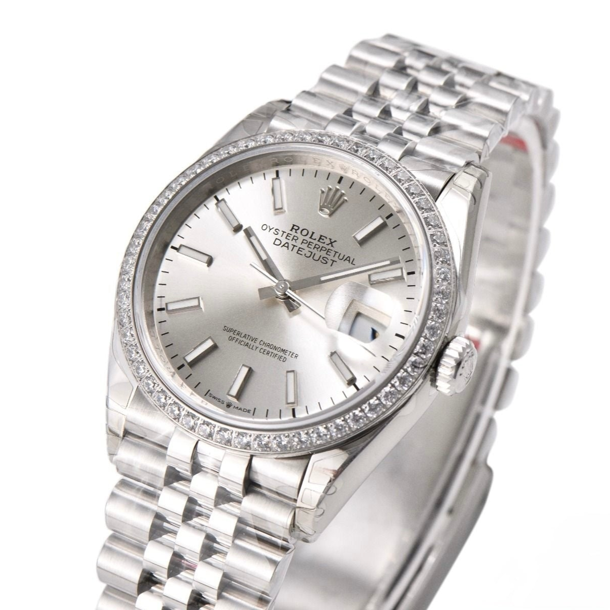 Rolex Date Just 36mm Jubilee Bracelet Silver Diamond Dial