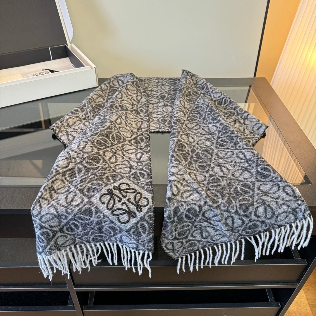 Loewe Anagram Wool and Cashmere Scarf "Grey-Black"