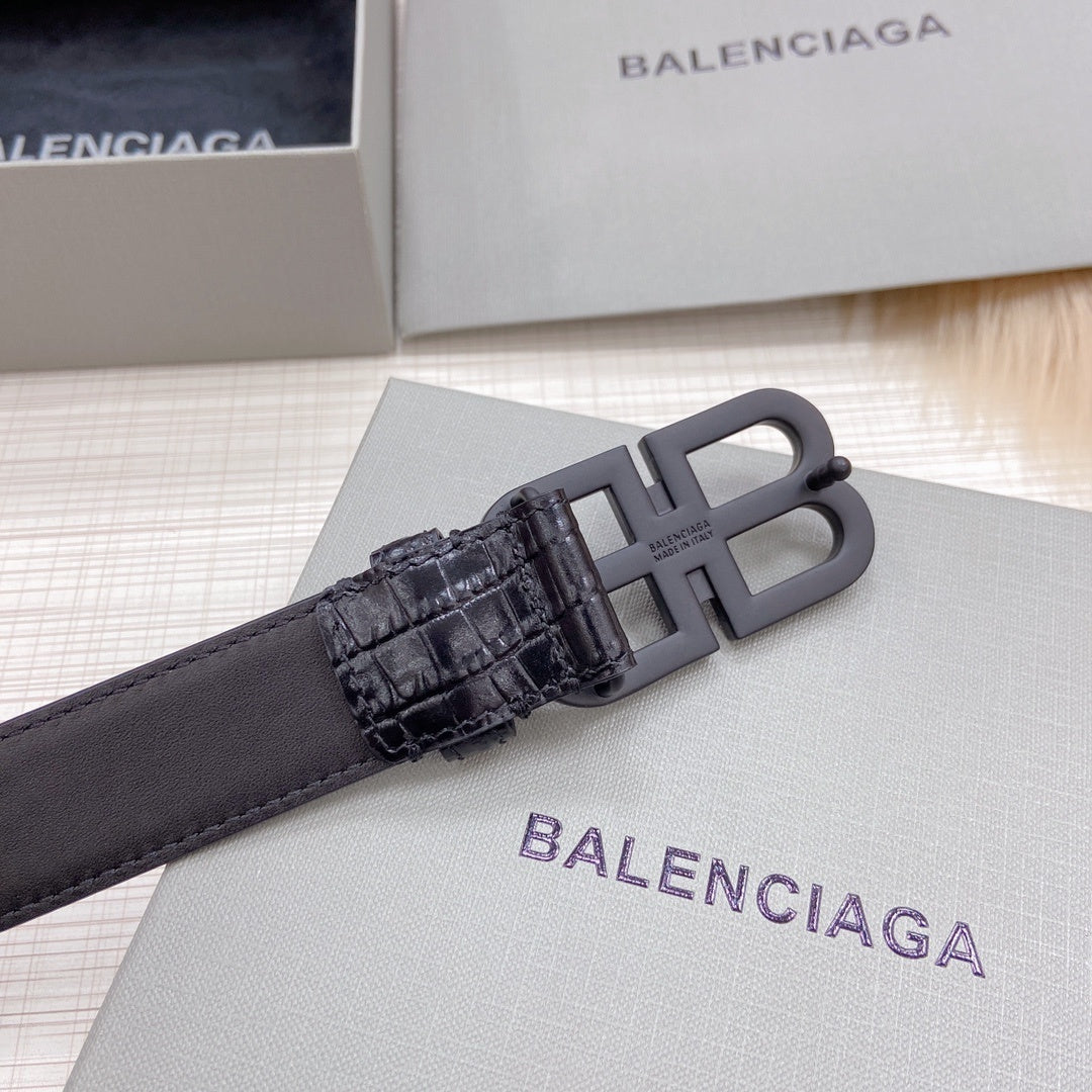 Balenciaga BB Logo Croc Effect Leather Belt "Black"