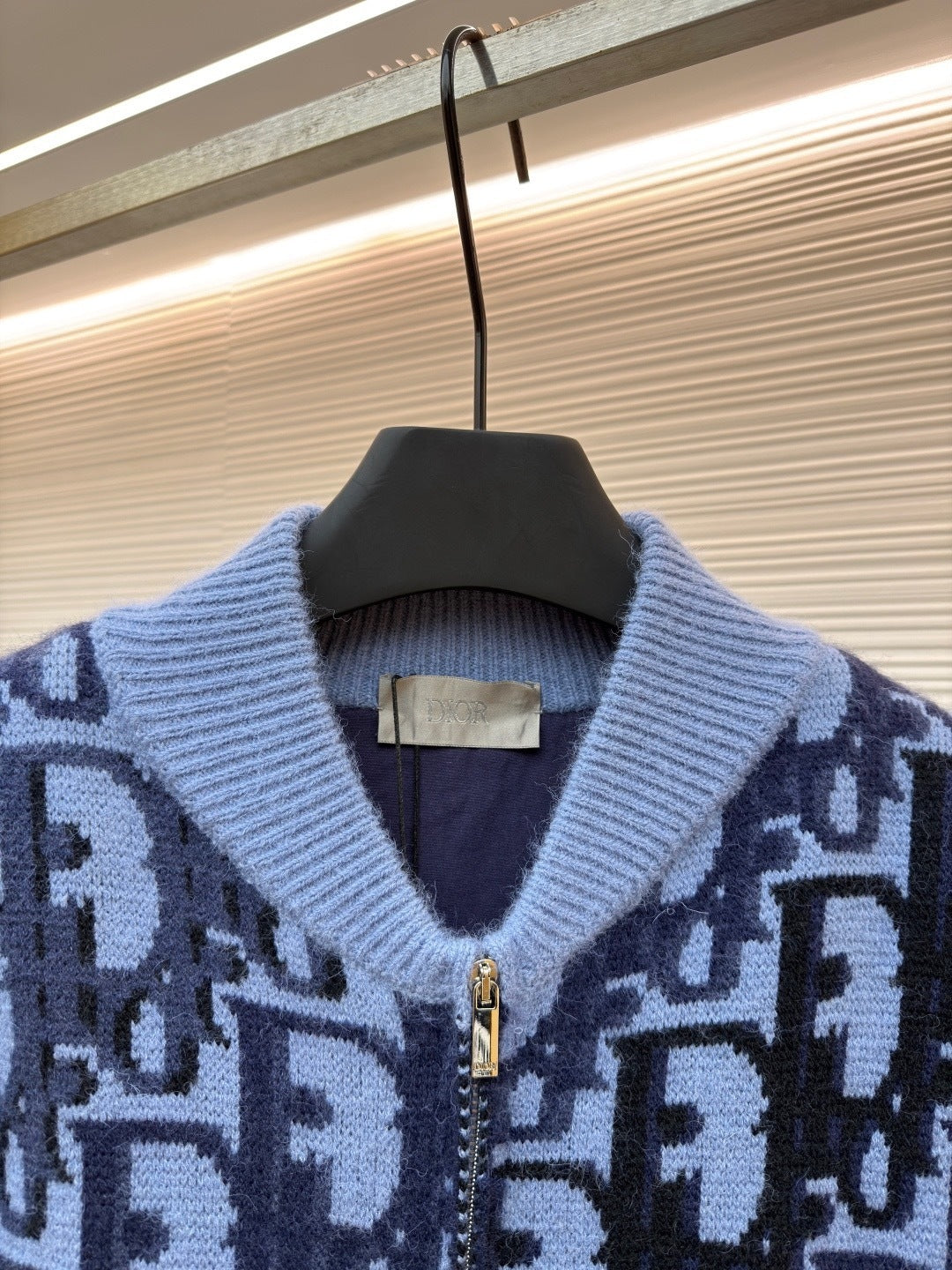 Dior Oblique Blouson Jacket "Blue Wool Knit"