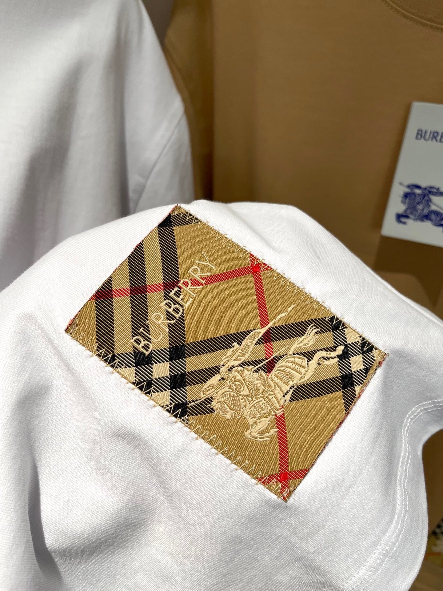 Burberry Check Label Cotton T-Shirt "Chalk"