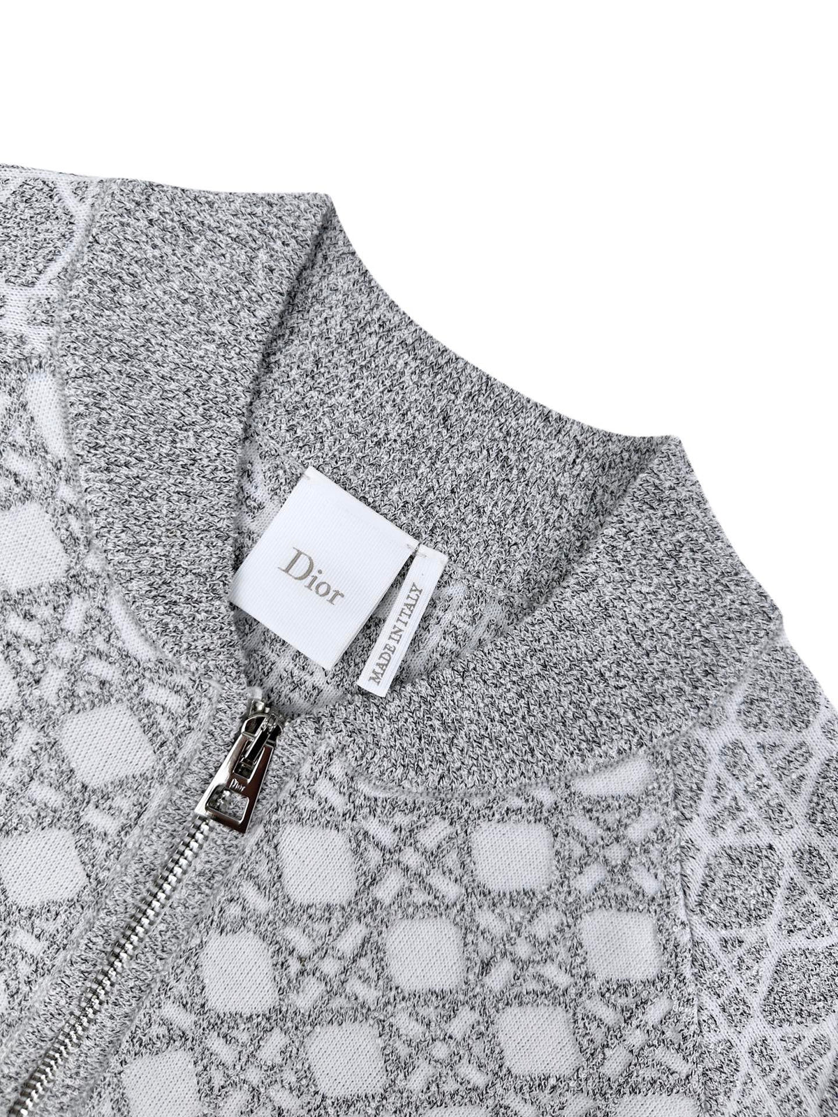 Dior Macrocannage Bomber Jacket "White and Gray Cotton-Blend Bouclé Knit"