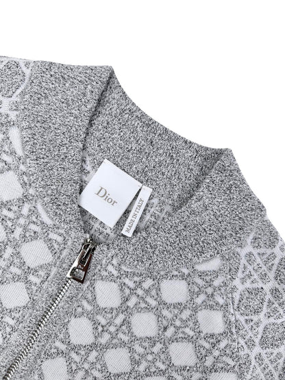 Dior Macrocannage Bomber Jacket "White and Gray Cotton-Blend Bouclé Knit"